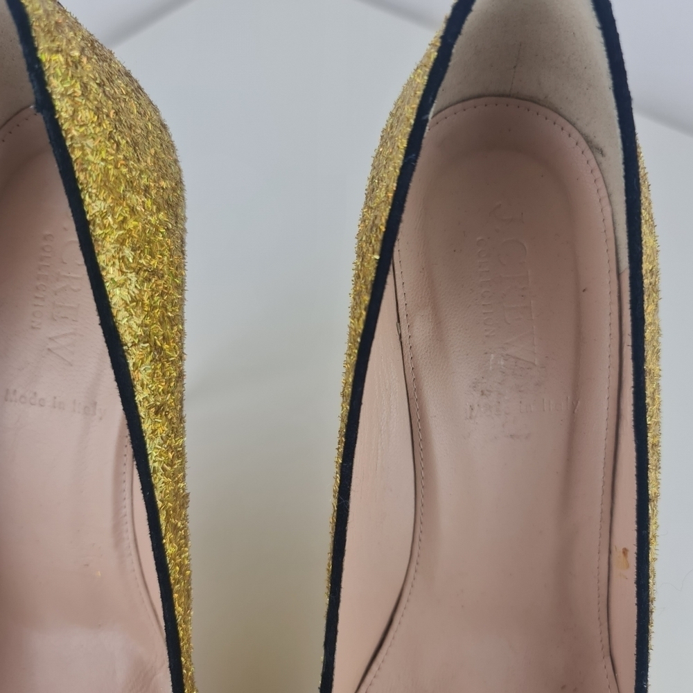 J.Crew Women Roxie Black Gold Glitter Striped Heels Party Size 9 Leather - Picture 4 of 16